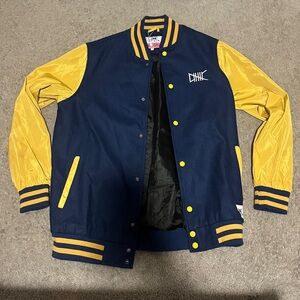 Ethik Navy and Yellow Varsity Jacket